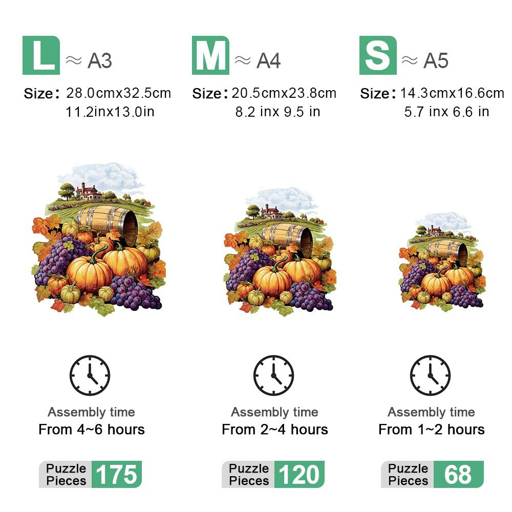 Purple grapes Thanksgiving Wooden Puzzle - Vegetable & Fruit Design, Home Decor, Educational Toy (Size M)