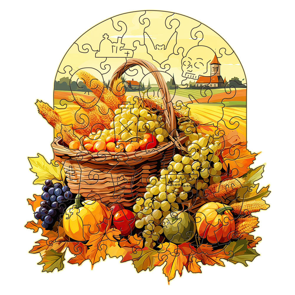 Fruit and vegetable basket Thanksgiving Wooden Puzzle - Vegetable & Fruit Design, Home Decor, Educational Toy (Size S)