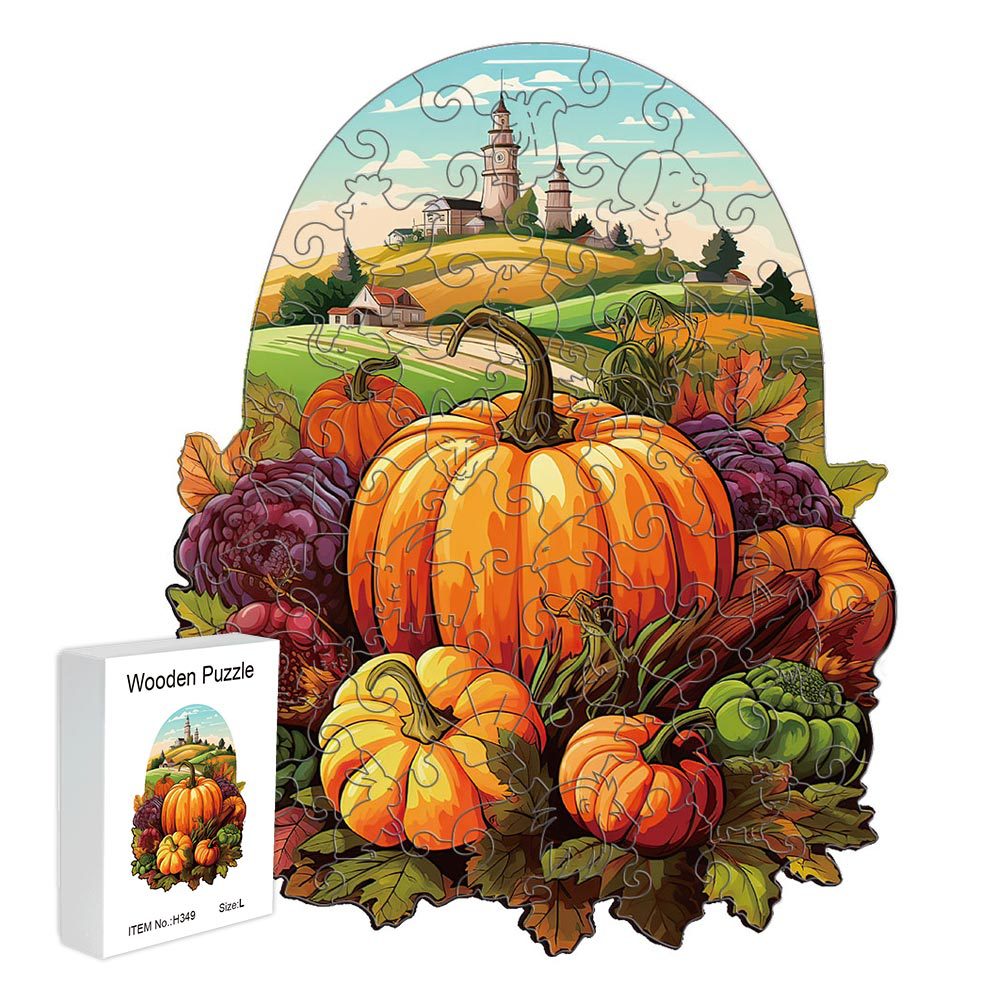Harvest Pumpkins Wooden Puzzle - Vegetable & Fruit Design, Home Decor, Educational Toy (Size M)