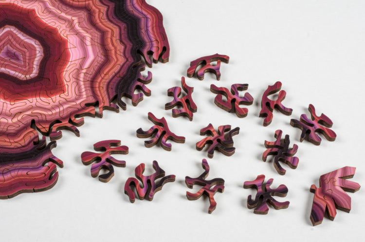 Red Algorithmic Agate Jigsaw Puzzle - 164 Unique Wooden Pieces