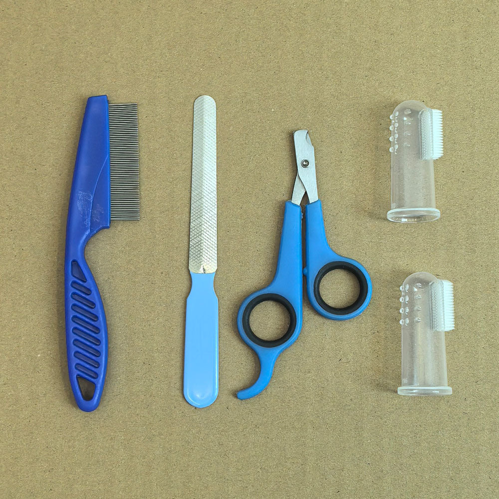 Blue 8-Piece Pet Grooming Tool Set - Brushes, Nail Clippers & More