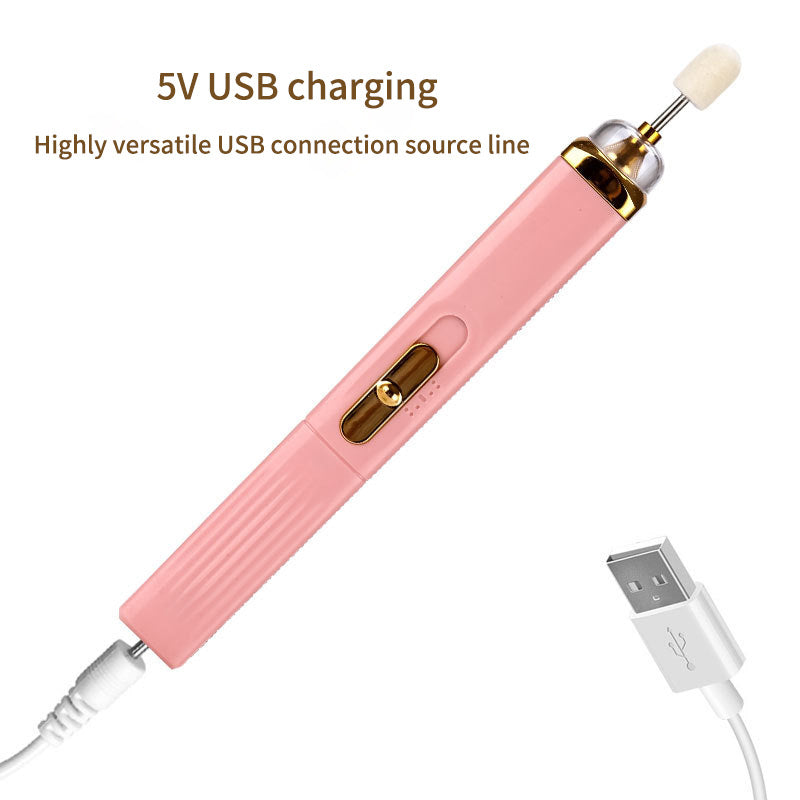Pink Mini Electric Nail Polisher with USB Charging and 5 Grinding Heads