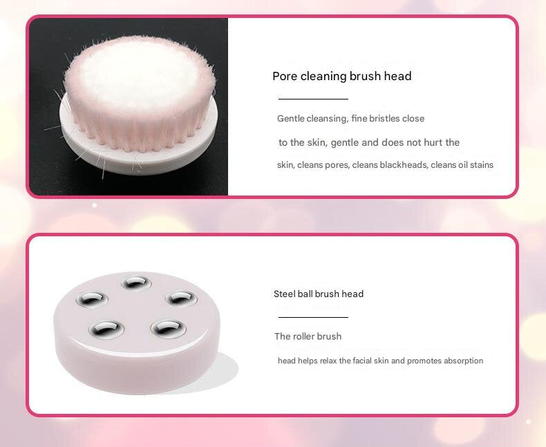 Pink Rechargeable Facial Cleansing Brush Kit with 4 Heads & Charging Dock
