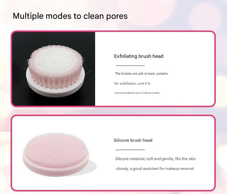 Pink Rechargeable Facial Cleansing Brush Kit with 4 Heads & Charging Dock