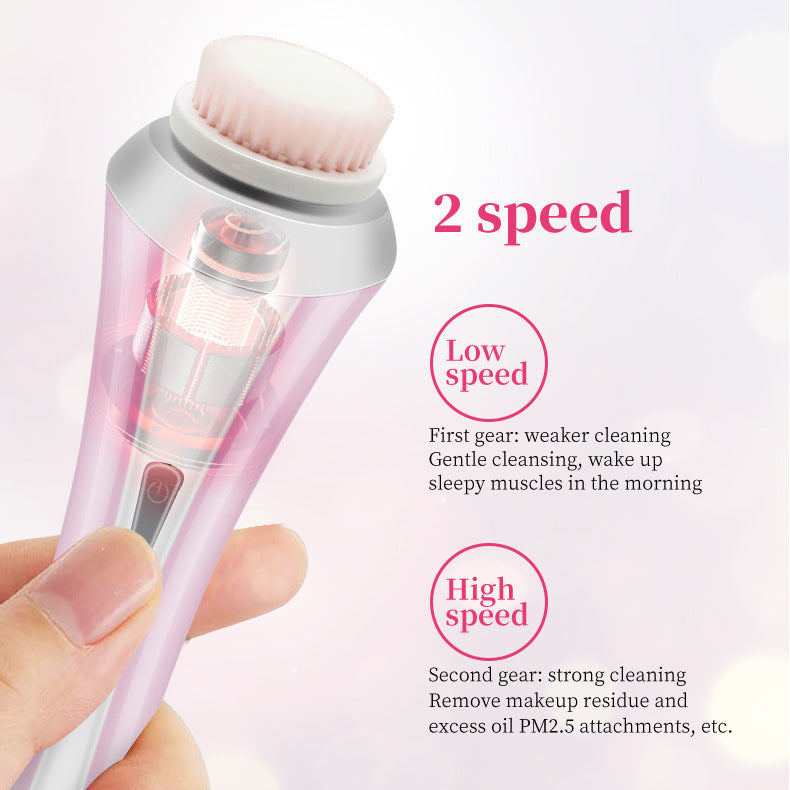 Green Rechargeable Facial Cleansing Brush Kit with 4 Heads & Charging Dock