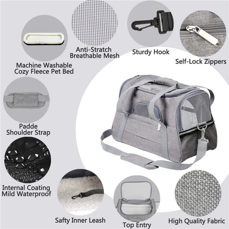 Portable Pet Bag for Small Dogs and Cats - Dark blue Travel Tote with Pet Mat (44x25x28cm)