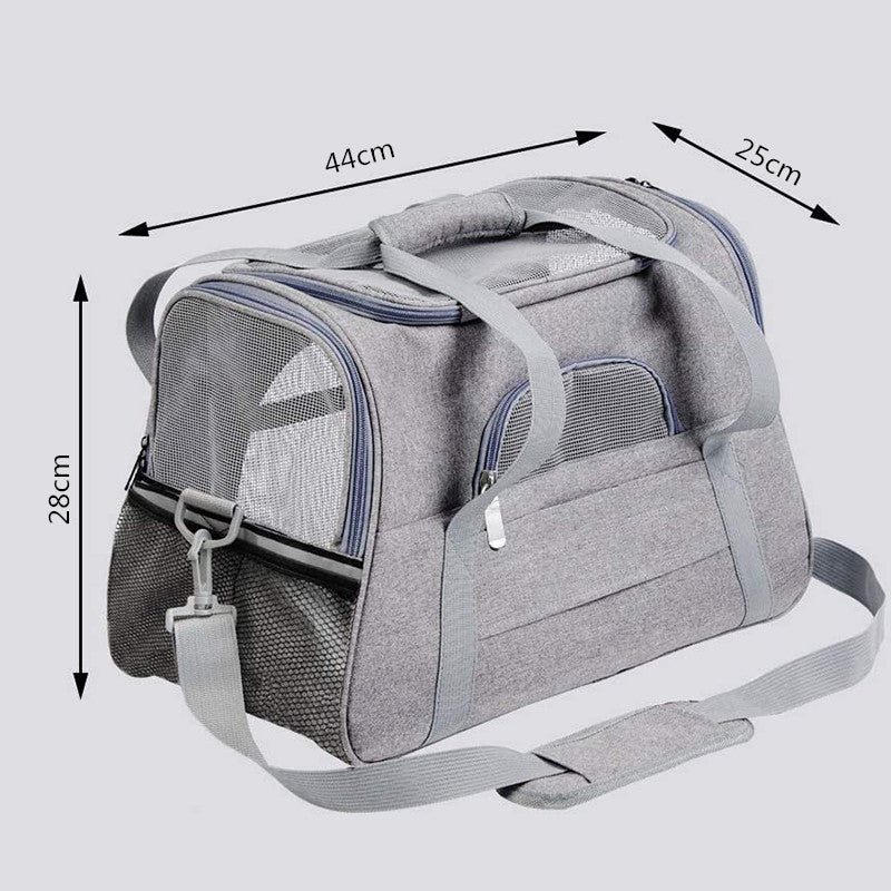 Portable Pet Bag for Small Dogs and Cats - Dark blue Travel Tote with Pet Mat (44x25x28cm)