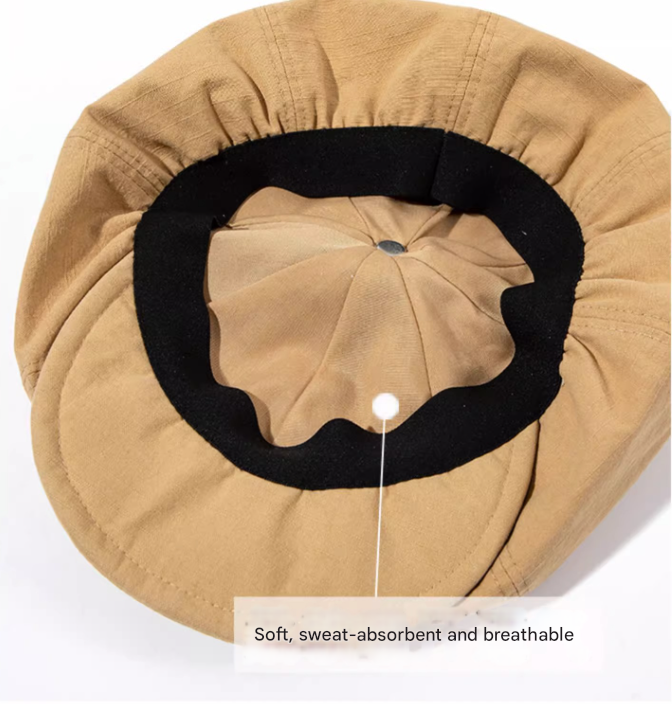 Khaki Women's Vintage Style Baker Boy Cap - Soft Cotton Linen Blend