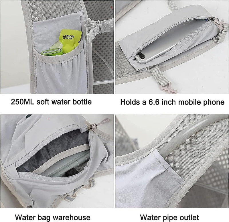 Grey Lightweight Hydration Vest Pack - Breathable Running & Cycling Backpack