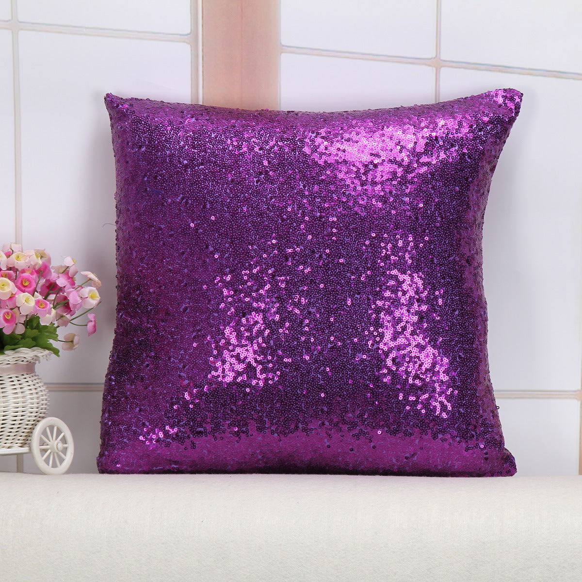 Shiny Sequin Pillowcase - Single-sided gorgeous pillowcase (Purple pair: 45x45cm)
