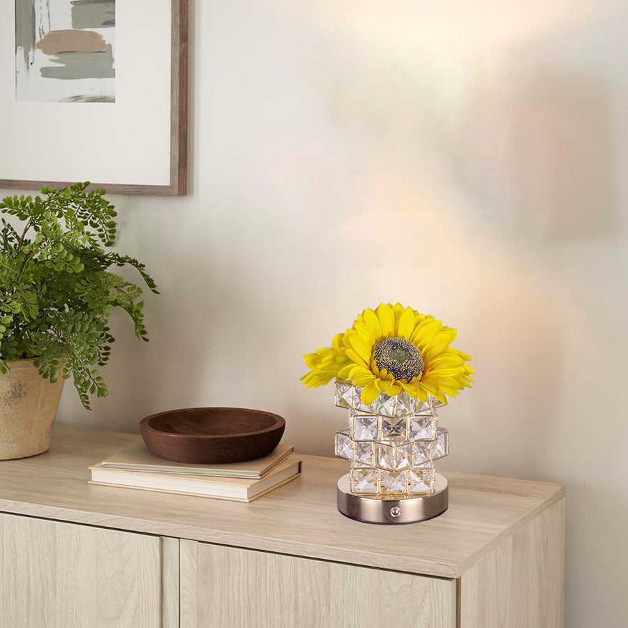 Sunflower LED Crystal Flower Table Lamp - USB Rechargeable Touch Control Night Light