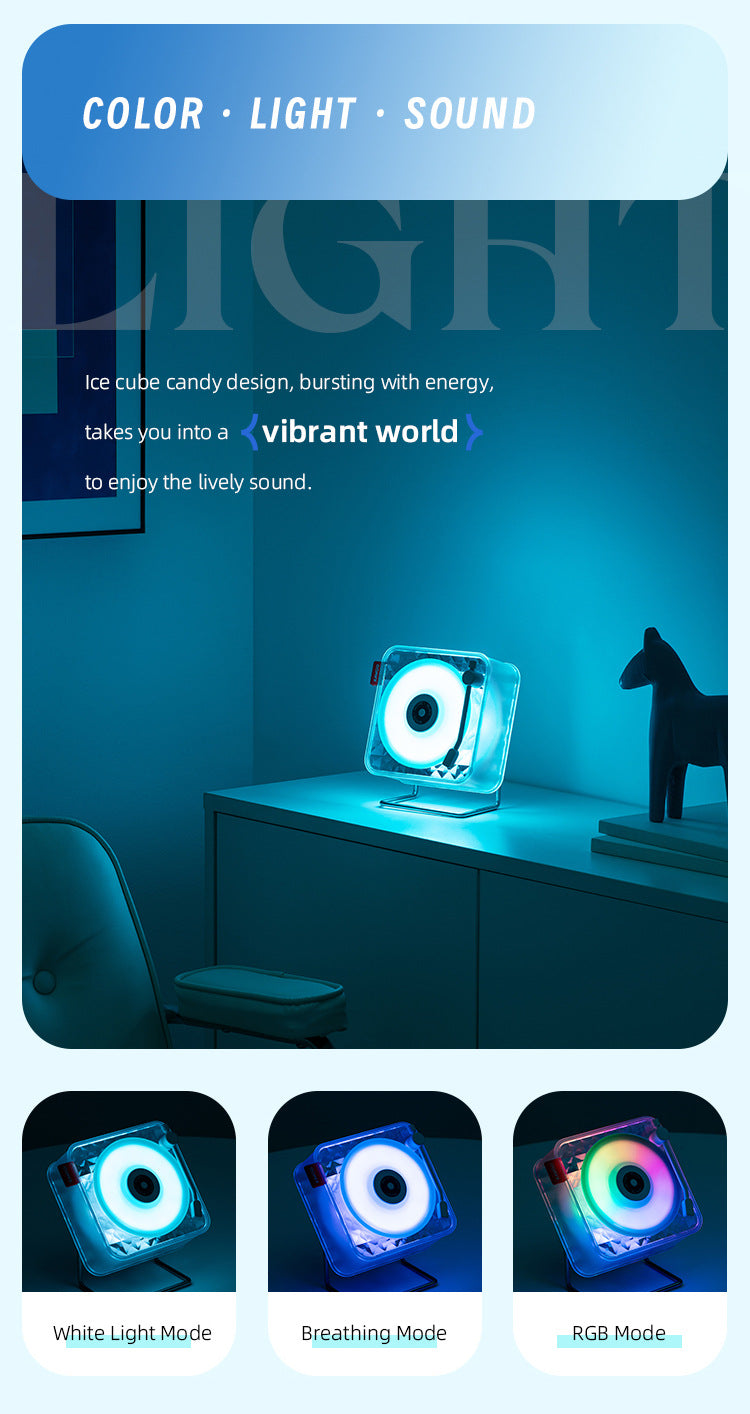 Black Retro Bluetooth Speaker - Transparent Vinyl Design with RGB Light