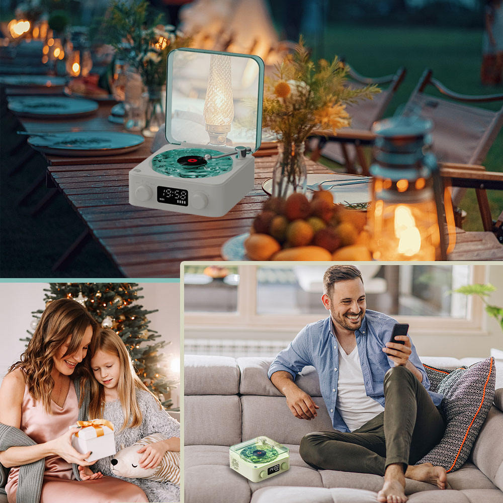 White Waves Retro Bluetooth Speaker Clock with Ambient Light Projector