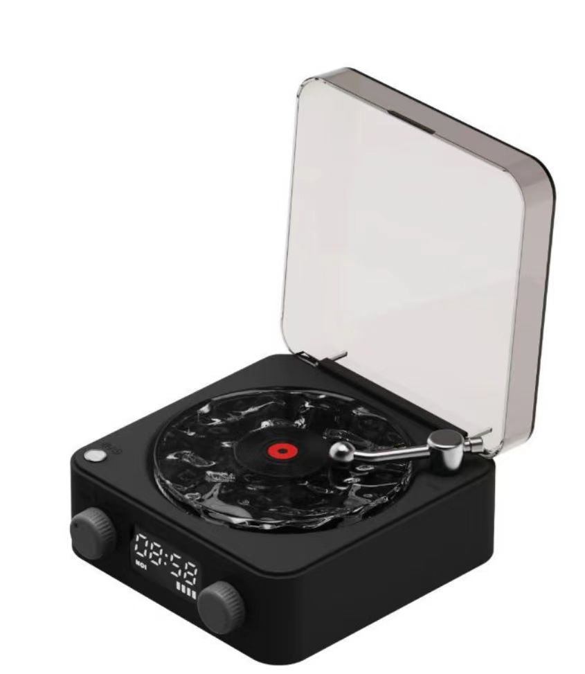 Black Waves Retro Bluetooth Speaker Clock with Ambient Light Projector