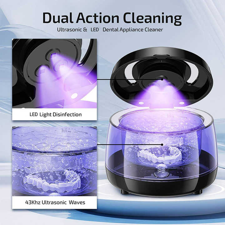 White Ultrasonic Cleaner with UV Light for Dentures, Aligners & Jewelry