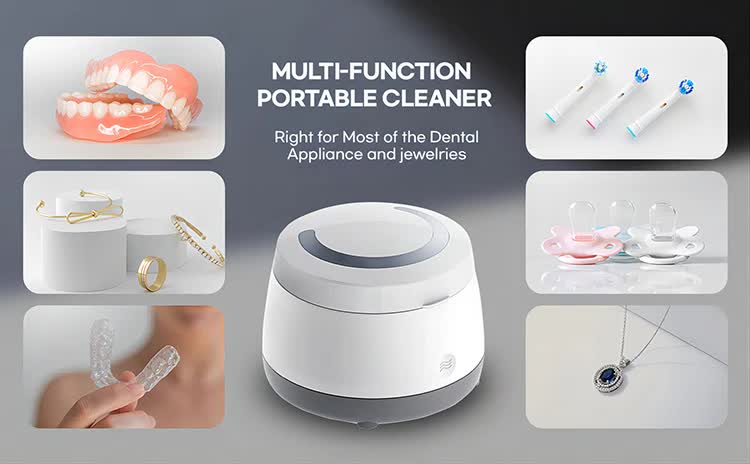 White Ultrasonic Cleaner with UV Light for Dentures, Aligners & Jewelry