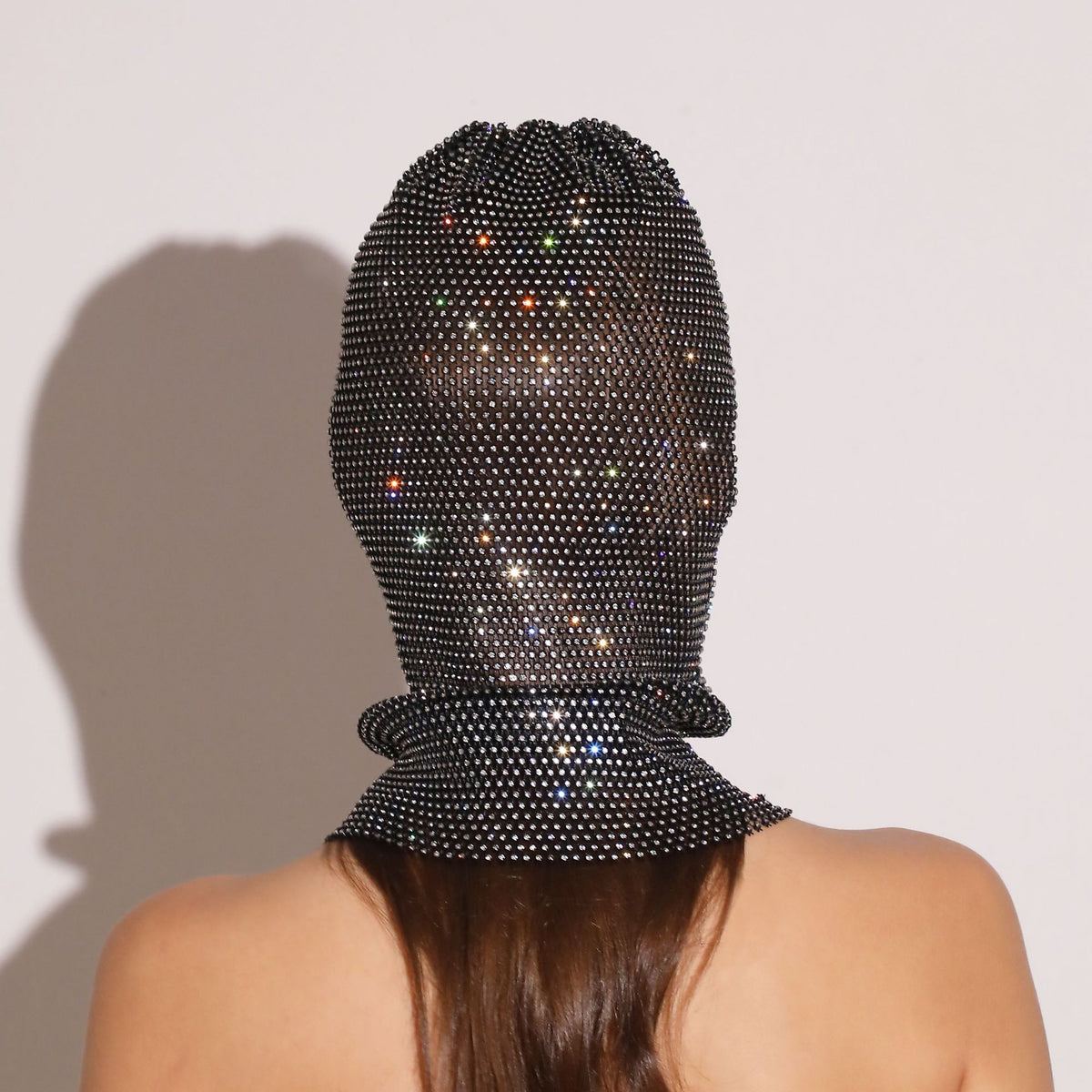 Black Glitter Rhinestone Face Balaclava - Trendy Music Festival Head Cover, 37cm