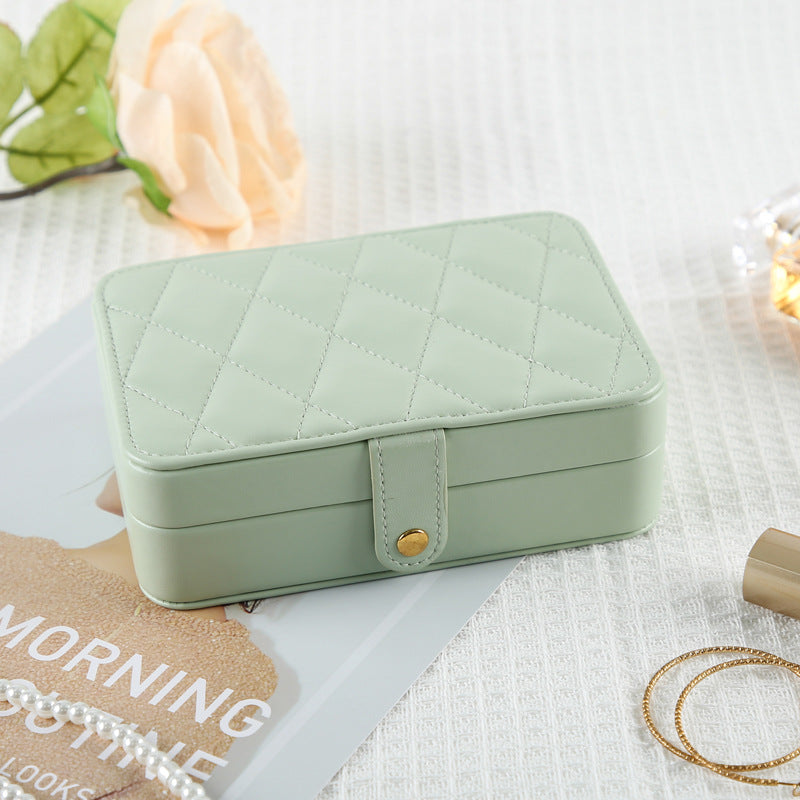 Green Elegant Quilted PU Leather Jewelry Box - Portable Organizer for Travel & Home