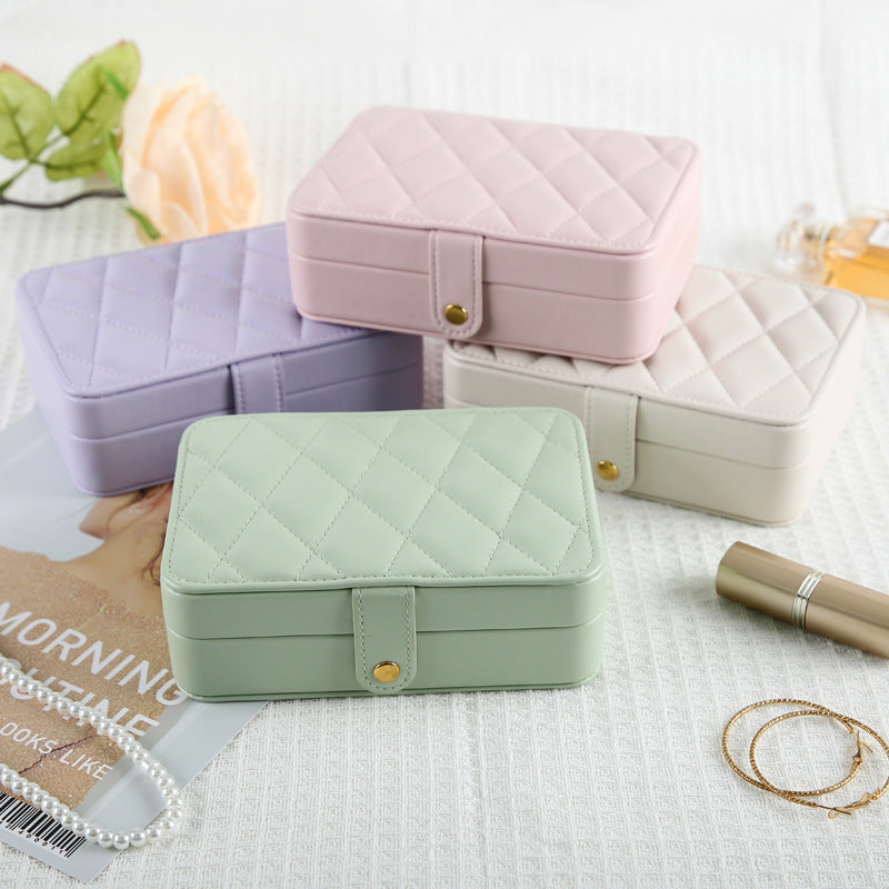 Green Elegant Quilted PU Leather Jewelry Box - Portable Organizer for Travel & Home