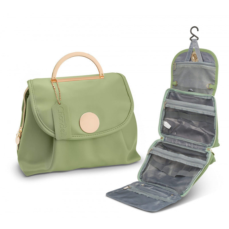 Green Stylish Travel Makeup Organizer Bag with Hanging Hook - Waterproof & Spacious Design
