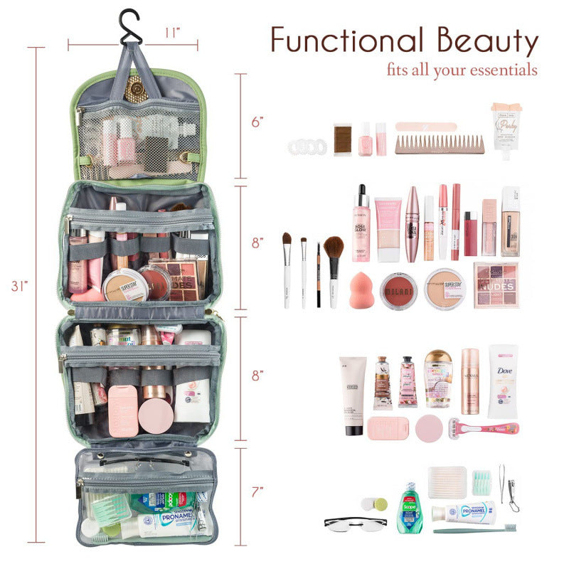 Beige Stylish Travel Makeup Organizer Bag with Hanging Hook - Waterproof & Spacious Design