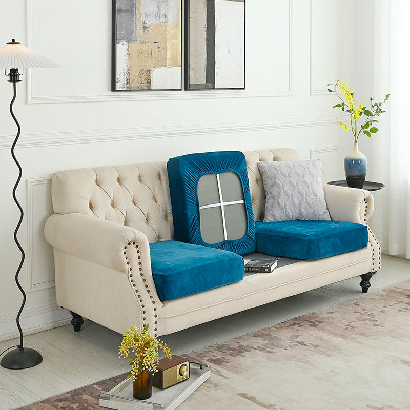 2 Pcs Peacock Blue Elegant Polyester Sofa Cover - Full Protection Against Cat Scratches & Wear