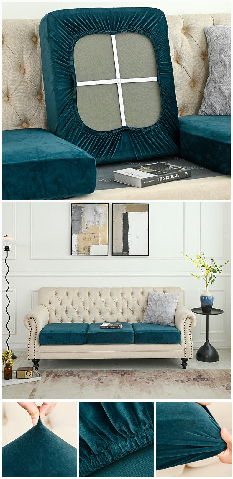 2 Pcs Green Elegant Polyester Sofa Cover - Full Protection Against Cat Scratches & Wear