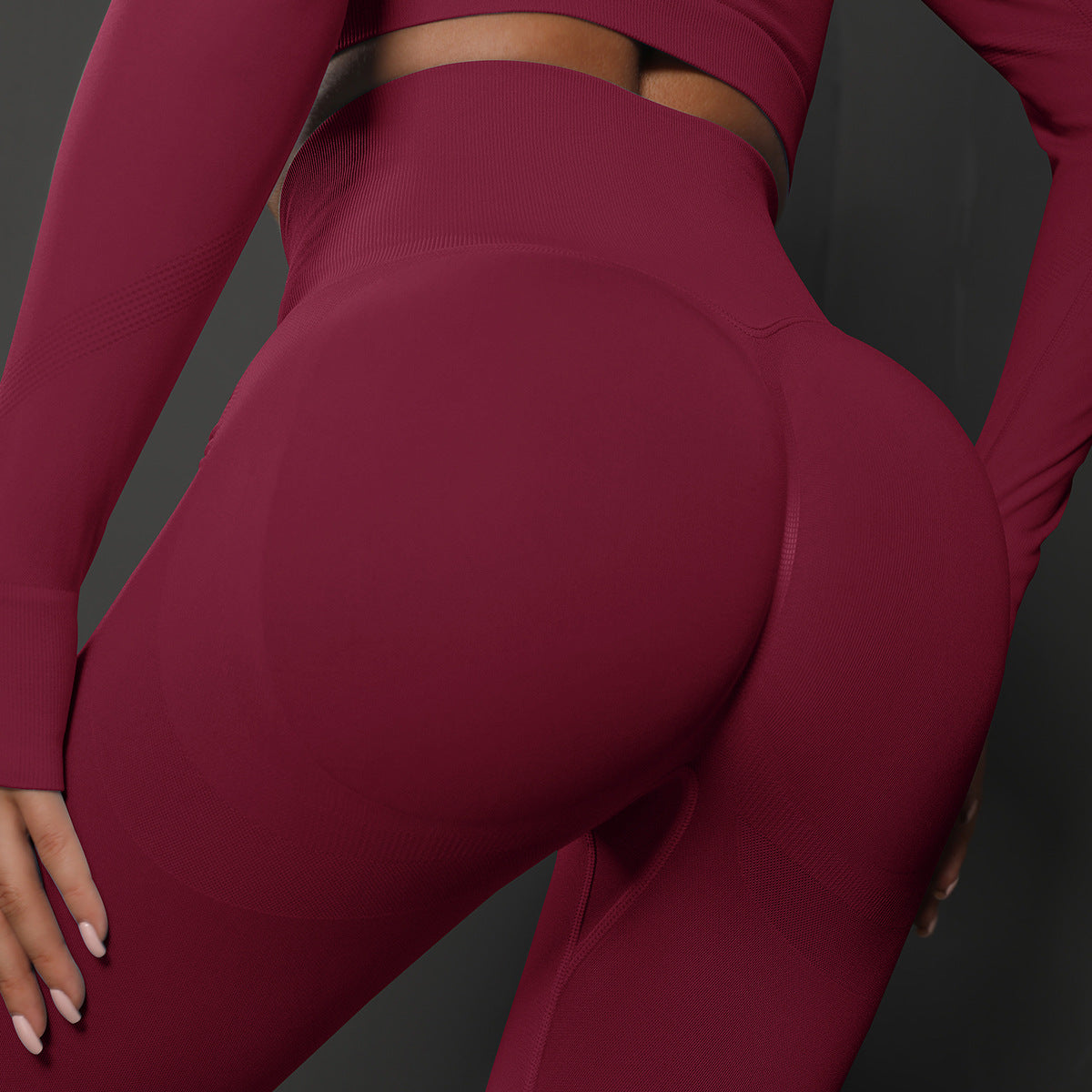Size M Claret Red Seamless High-Waisted Yoga Pants for Women - Lift Workout Leggings for Running, Gym, and Fitness