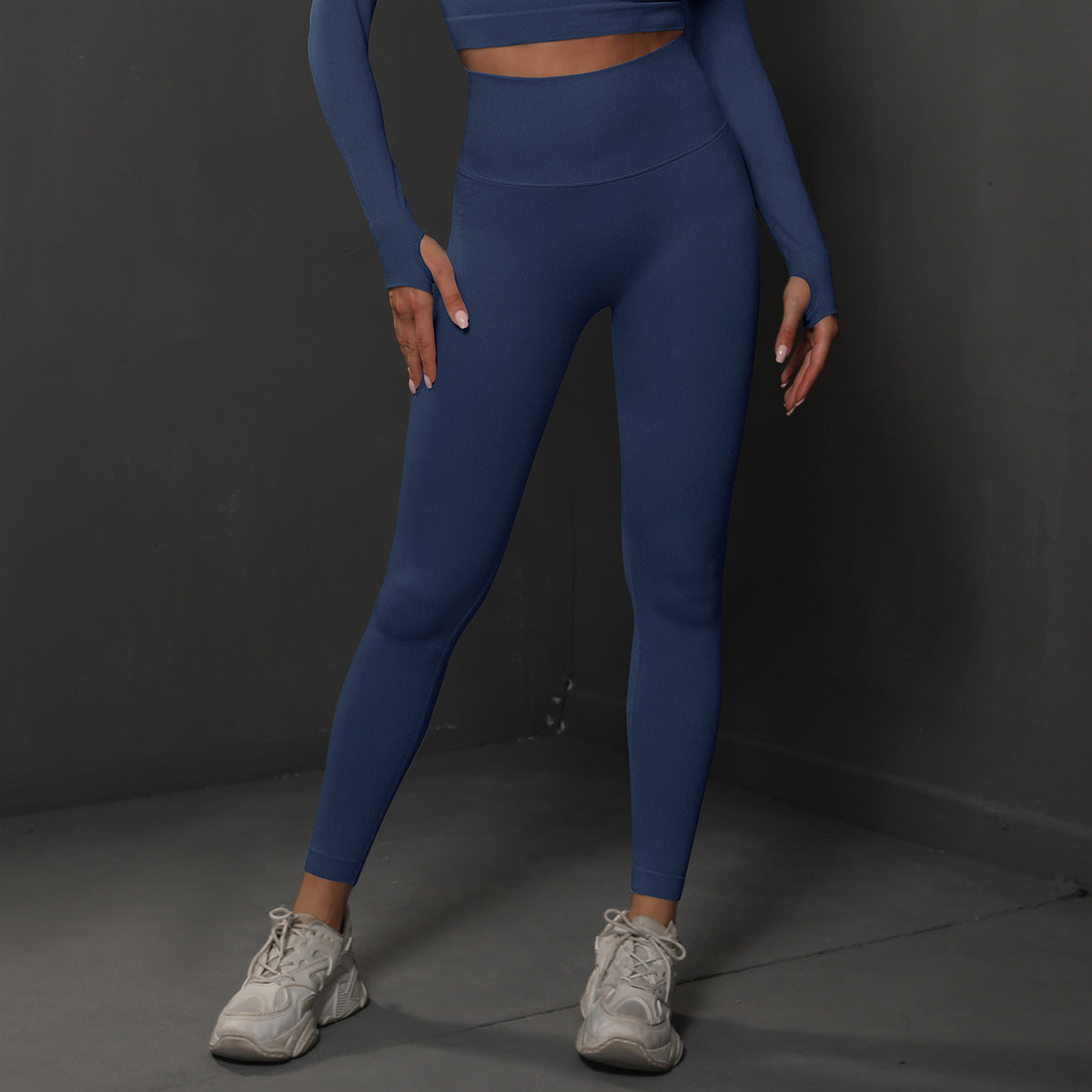 Size M Navy Blue Seamless High-Waisted Yoga Pants for Women - Lift Workout Leggings for Running, Gym, and Fitness