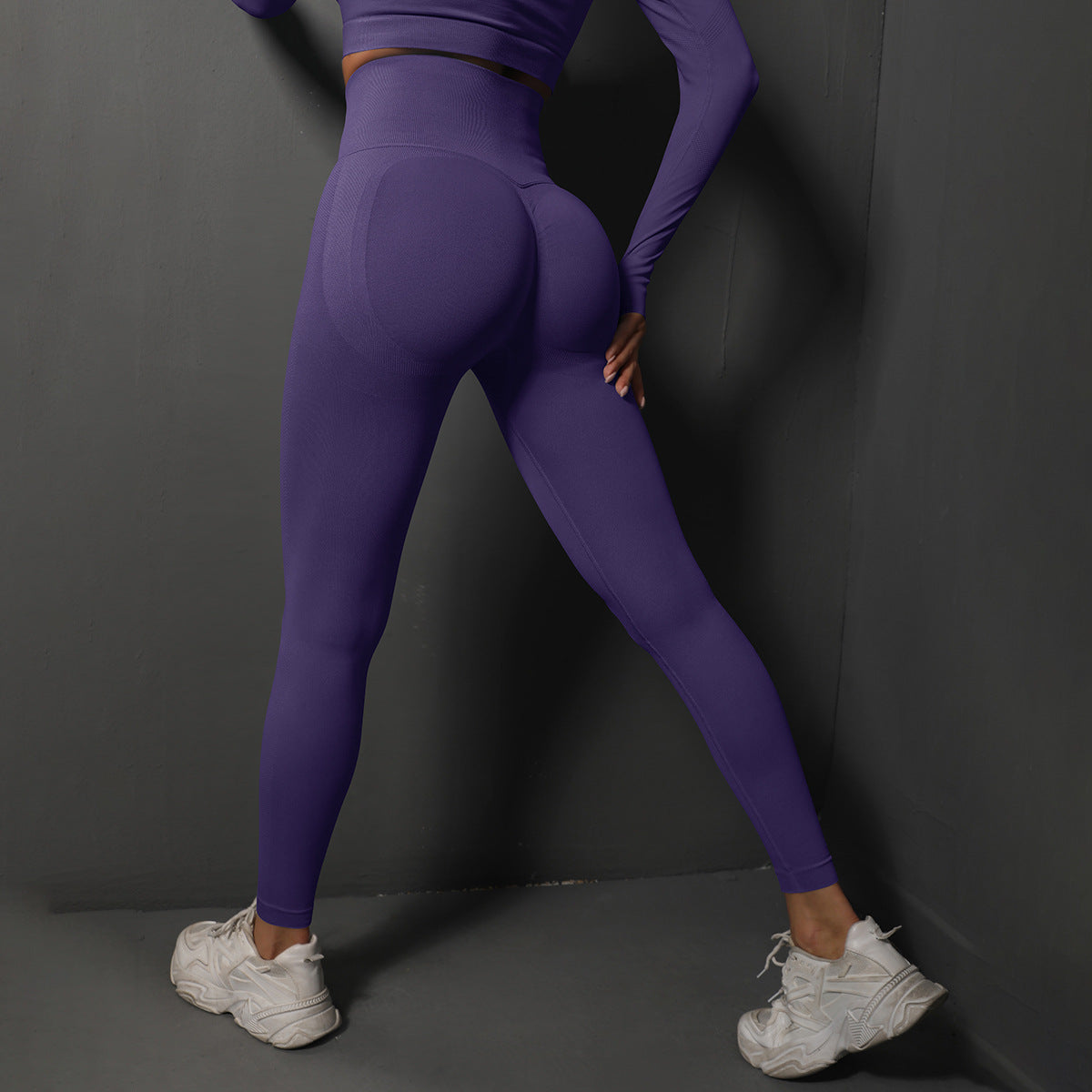 Size L Dark Purple Seamless High-Waisted Yoga Pants for Women - Lift Workout Leggings for Running, Gym, and Fitness