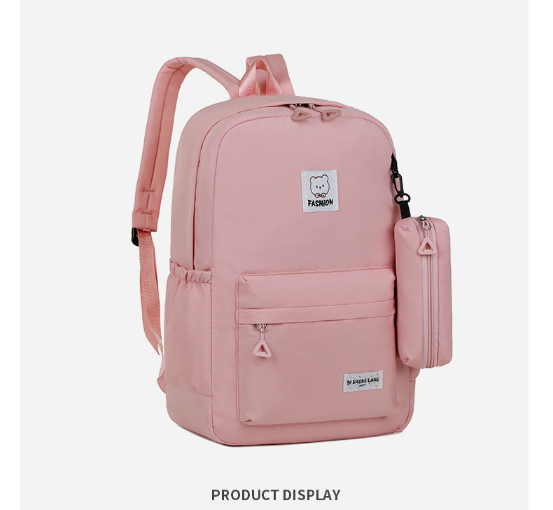 Black Large Capacity Travel Backpack for Girls - Waterproof School Bag with Detachable Pencil Case