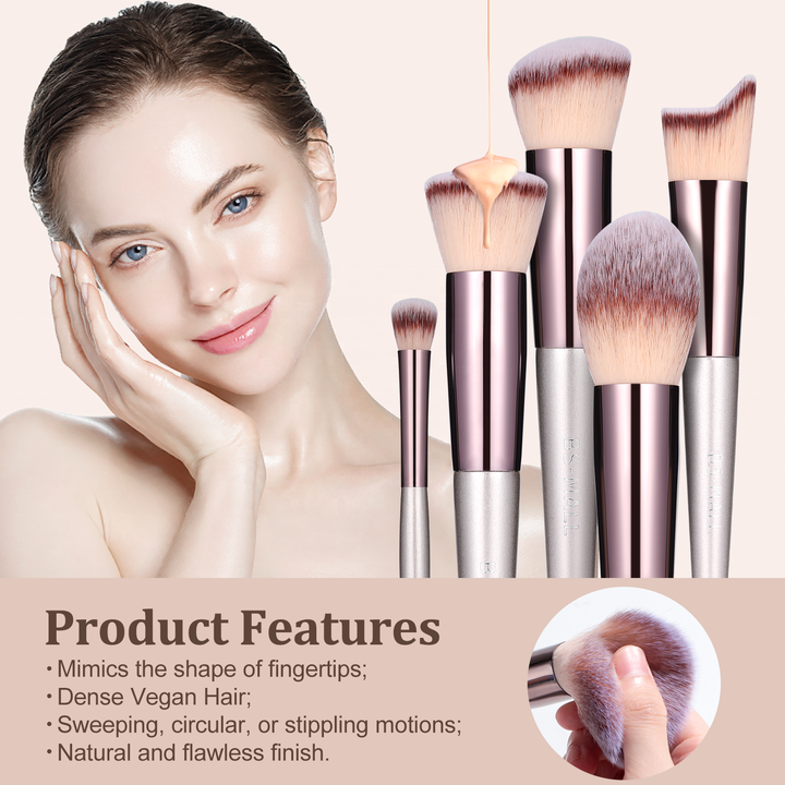 Beige 18-Piece Makeup Brush Set - Professional Synthetic Fiber Brushes with Wooden Handles for Flawless Beauty