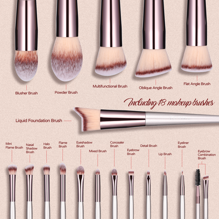 Black 18-Piece Makeup Brush Set - Professional Synthetic Fiber Brushes with Wooden Handles for Flawless Beauty
