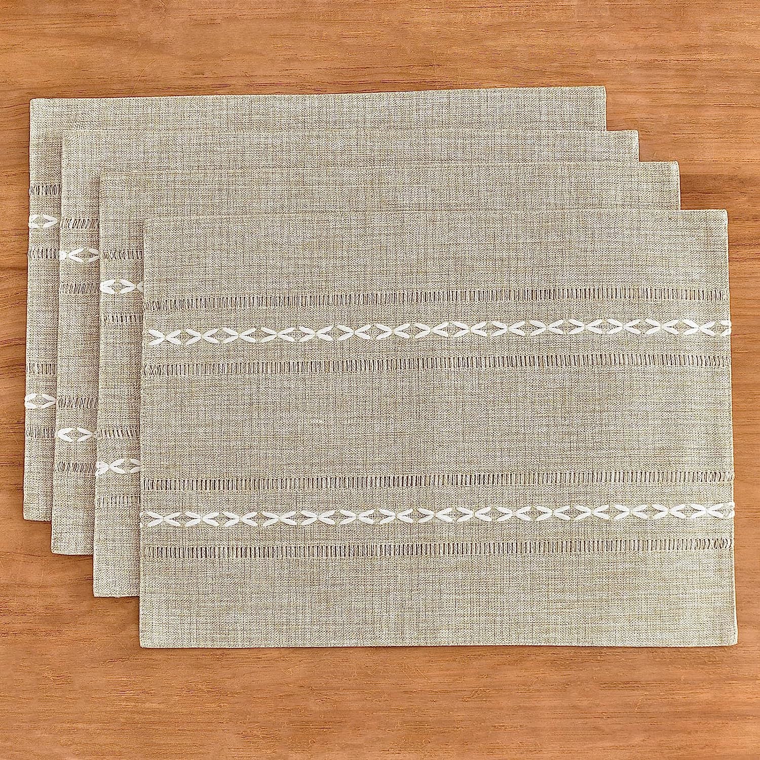 4 Pcs Beige Woven Placemats - Heat Resistant Kitchen Table Mats, Coffee Tea Cup Coasters, Linen Blend Dining Decor