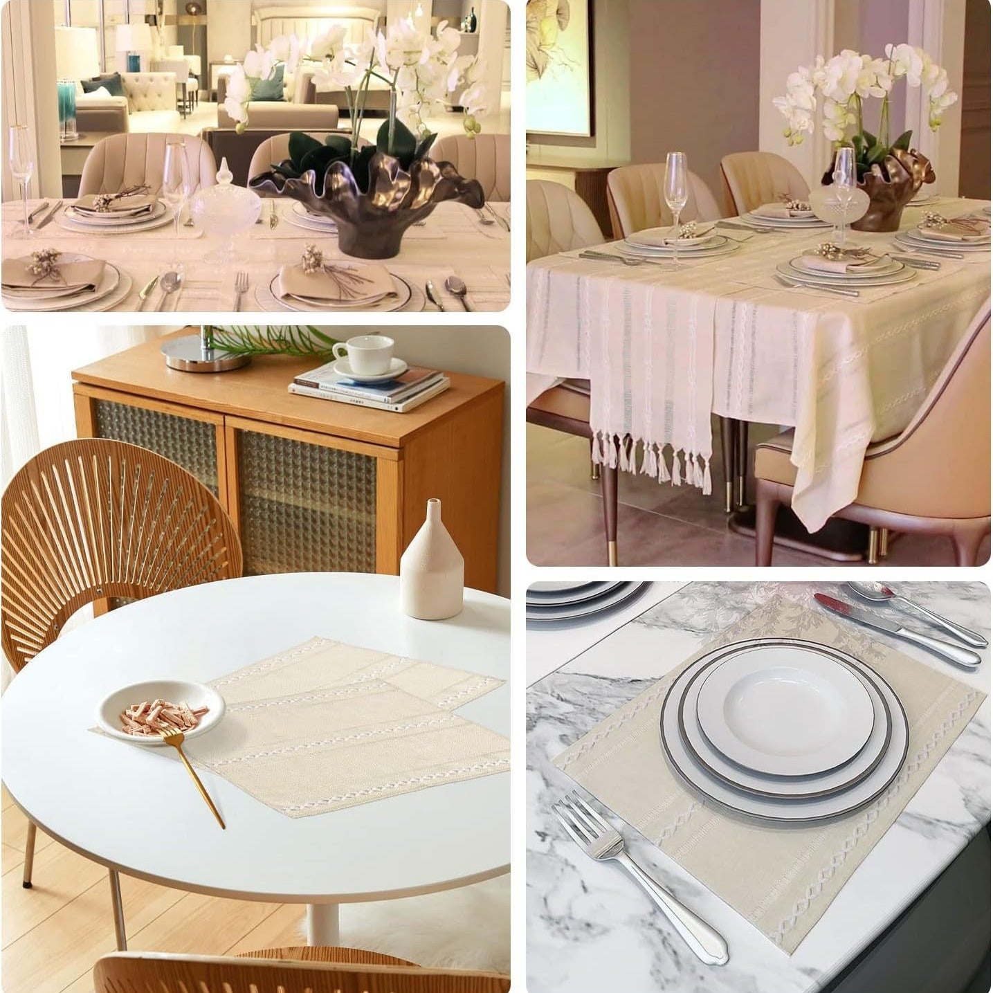 4 Pcs Beige Woven Placemats - Heat Resistant Kitchen Table Mats, Coffee Tea Cup Coasters, Linen Blend Dining Decor