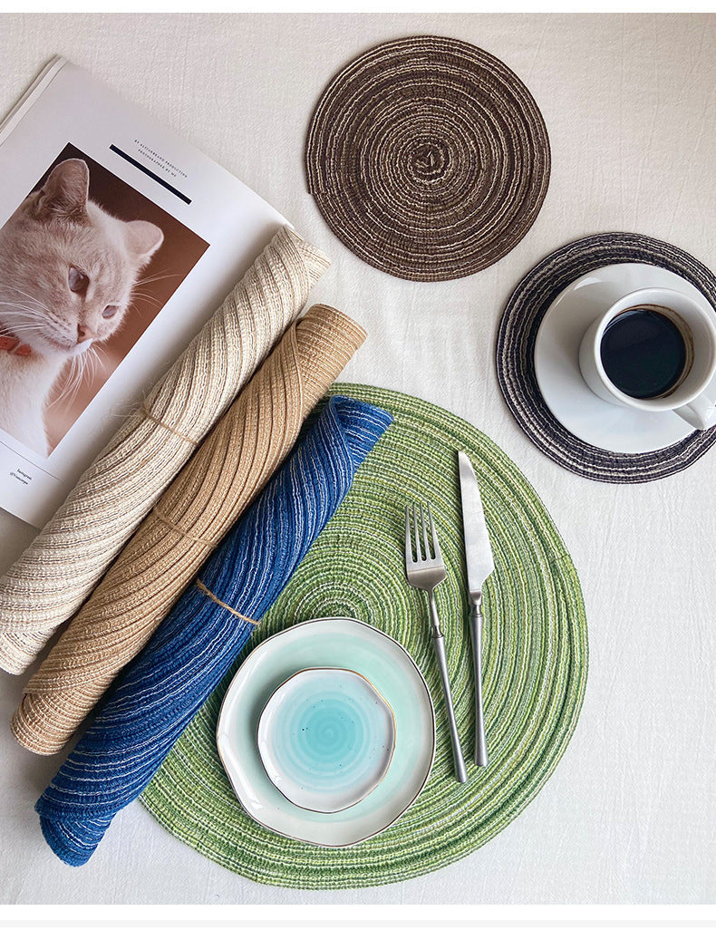 8 Pcs Blue Woven Round Placemat - Non-Slip, Heat-Resistant Dining Table Mat, 30cm