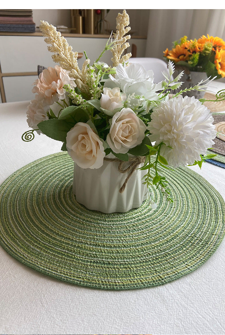 8 Pcs Khaki Woven Round Placemat - Non-Slip, Heat-Resistant Dining Table Mat, 36cm
