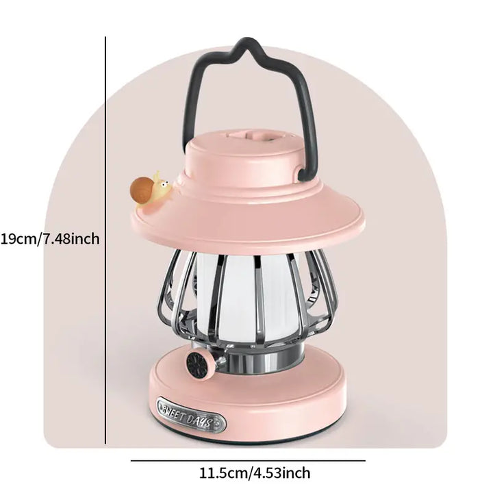 White Retro Snail Night Light - Portable Rechargeable Camping Lantern with Hook, 3-Color Dimming