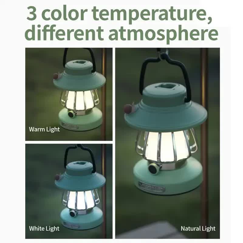 White Retro Snail Night Light - Portable Rechargeable Camping Lantern with Hook, 3-Color Dimming