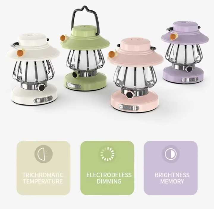 Pink Retro Snail Night Light - Portable Rechargeable Camping Lantern with Hook, 3-Color Dimming