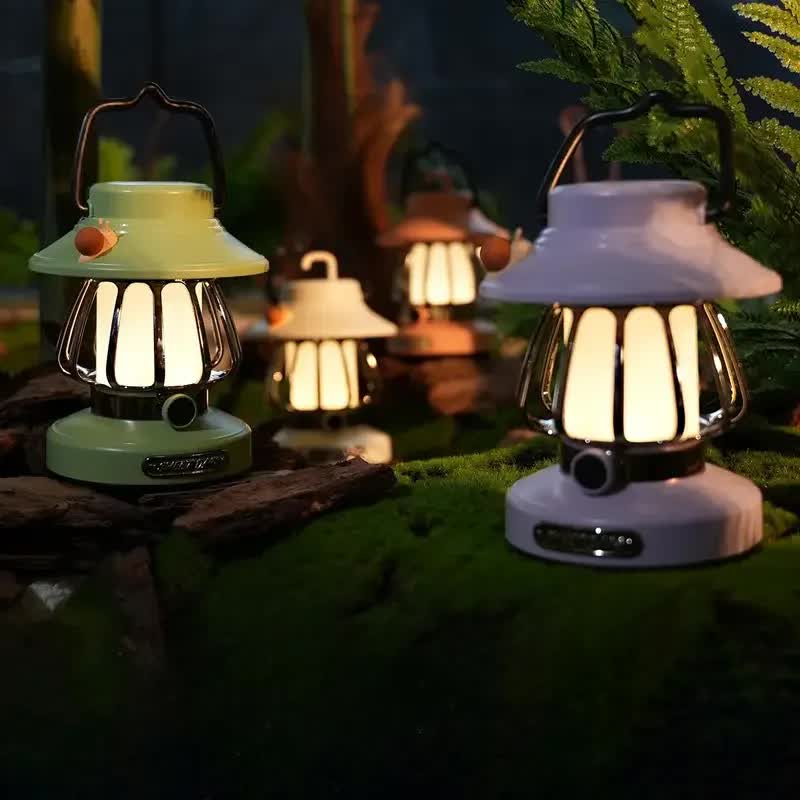 Pink Retro Snail Night Light - Portable Rechargeable Camping Lantern with Hook, 3-Color Dimming