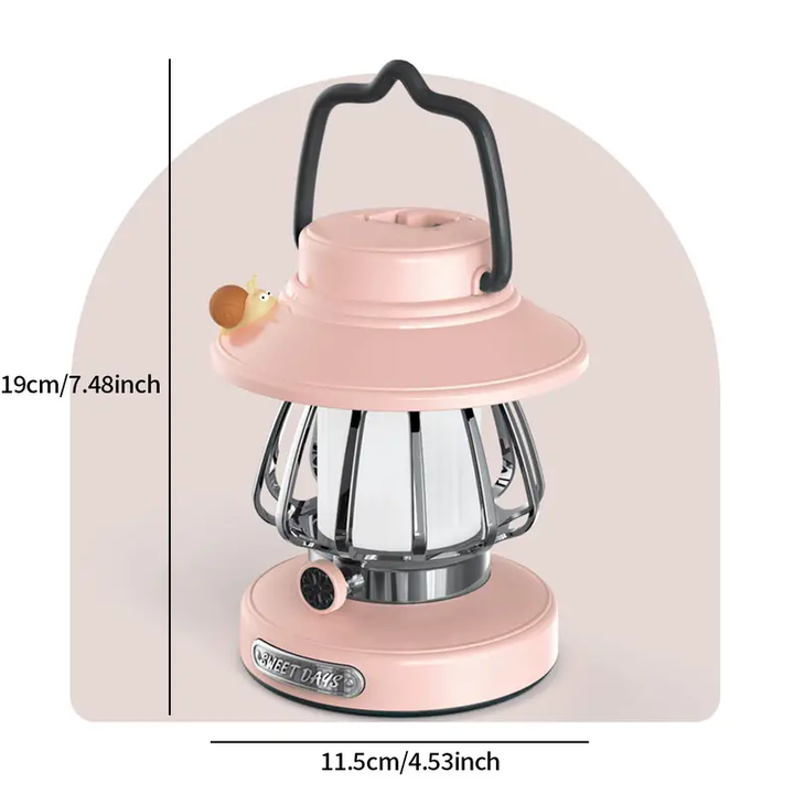 Green Retro Snail Night Light - Portable Rechargeable Camping Lantern with Hook, 3-Color Dimming