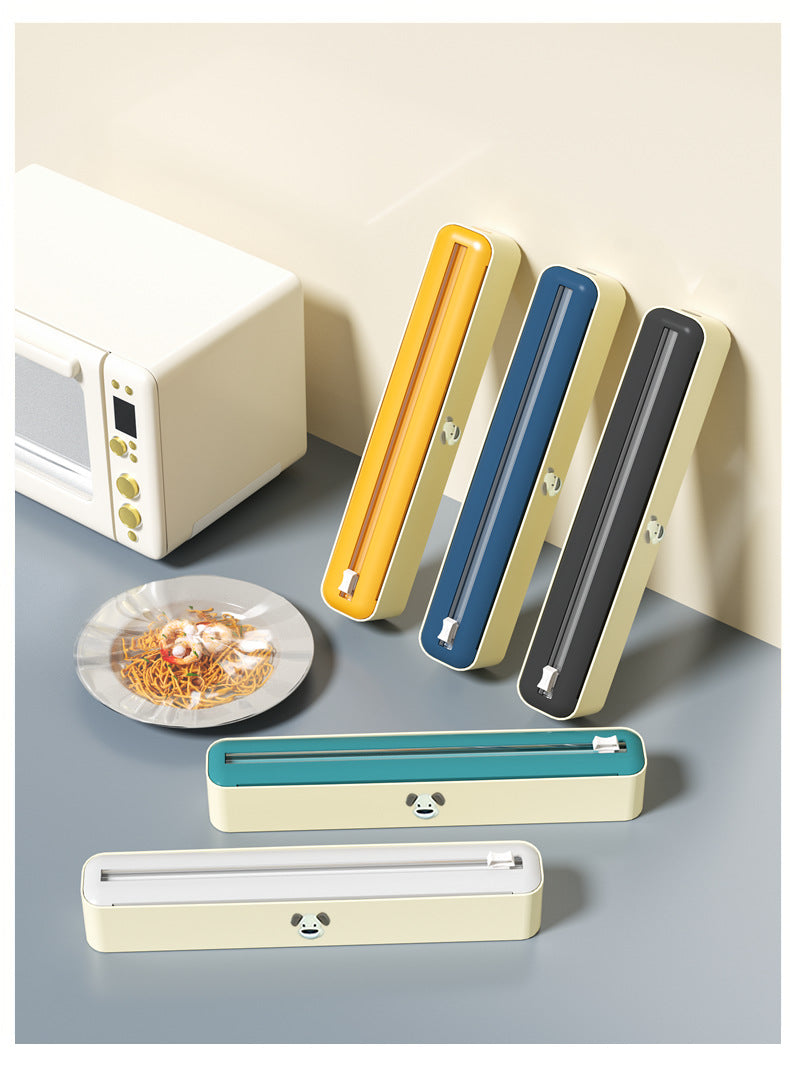 2 Pcs Beige And white Bidirectional Cling Film Cutter - Reusable Wrap Dispenser for Cling Film, Foil, and Parchment, 36x7x5cm (Cling Film Not Included)