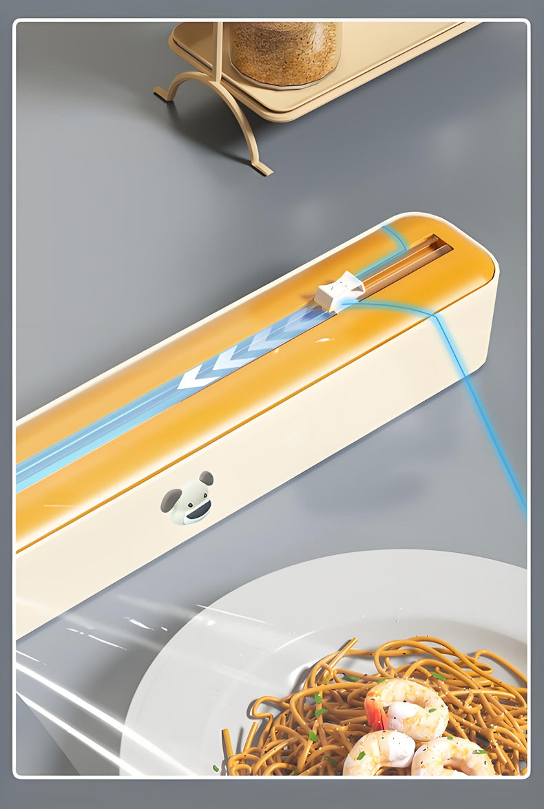 2 Pcs Beige And white Bidirectional Cling Film Cutter - Reusable Wrap Dispenser for Cling Film, Foil, and Parchment, 36x7x5cm (Cling Film Not Included)