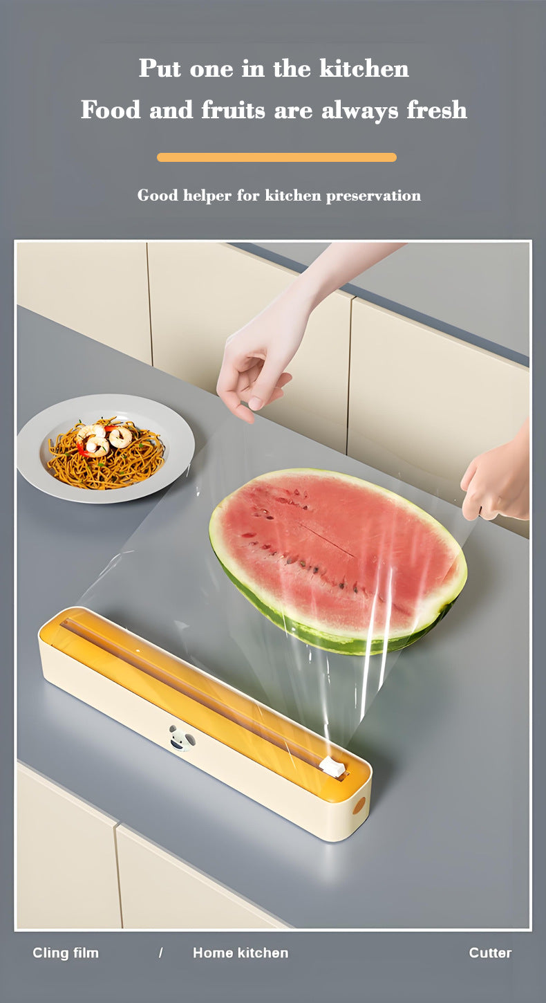 2 Pcs Beige And Blue Bidirectional Cling Film Cutter - Reusable Wrap Dispenser for Cling Film, Foil, and Parchment, 36x7x5cm (Cling Film Not Included)