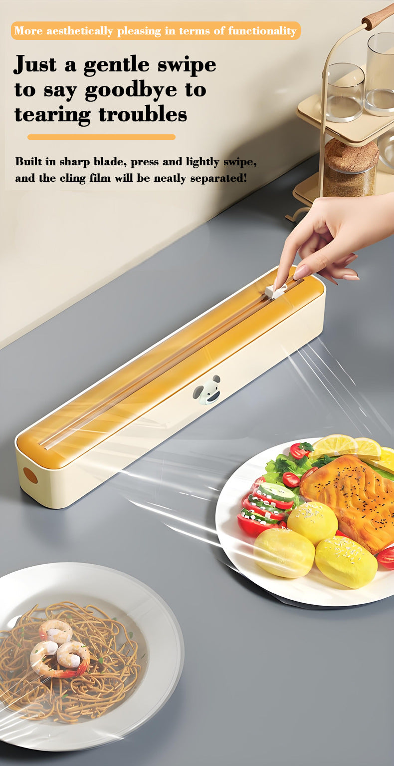 2 Pcs Beige And Green Bidirectional Cling Film Cutter - Reusable Wrap Dispenser for Cling Film, Foil, and Parchment, 36x7x5cm (Cling Film Not Included)