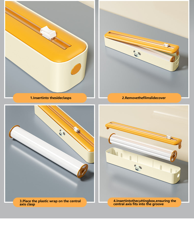 2 Pcs Beige And Green Bidirectional Cling Film Cutter - Reusable Wrap Dispenser for Cling Film, Foil, and Parchment, 36x7x5cm (Cling Film Not Included)