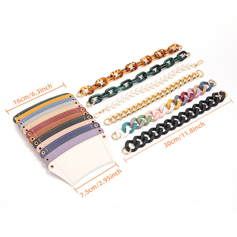 2 Pcs Beige And colored chain Detachable Chain Coffee Cup Sleeve - PU Leather Insulated Cup Holder with Handle, 16cm Top, 70g(Cup not included, only cup sleeve and chain)