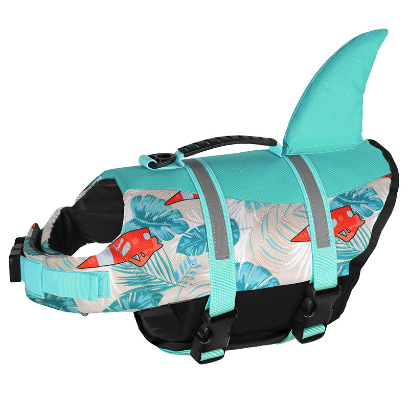 Size XS Blue Sailboat Pattern Pet Life Jacket for Dogs - Summer Swimming Safety Vest with Shark Fin for Small to Large Breeds