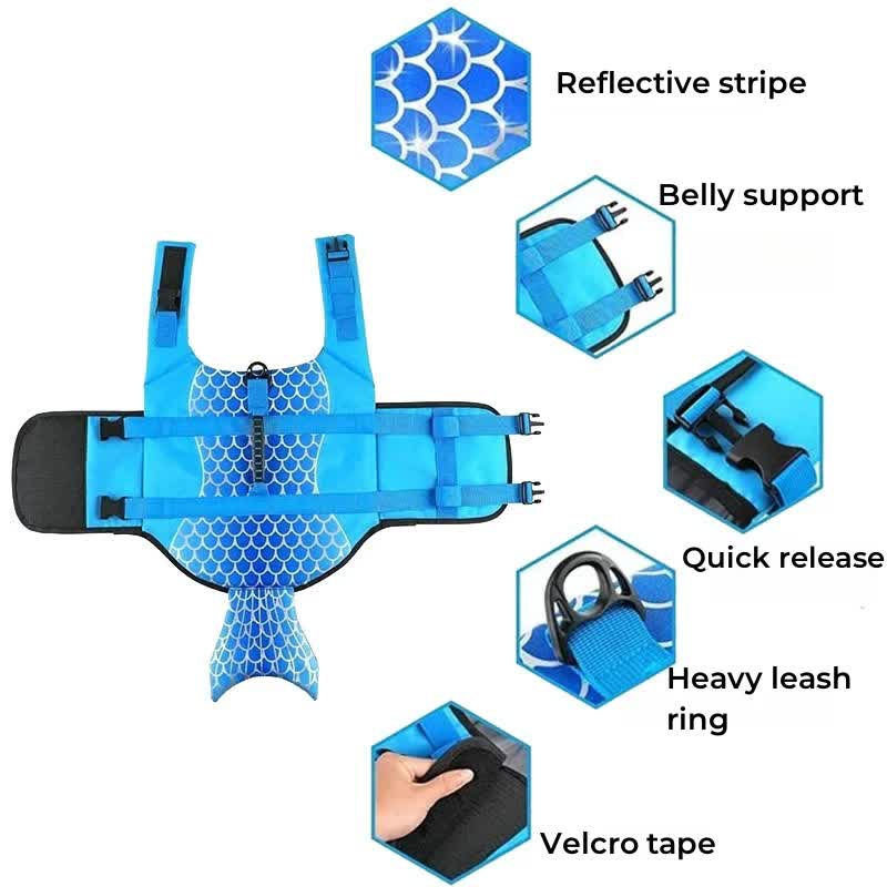 Size XL Blue Scales Pattern Pet Life Jacket for Dogs - Summer Swimming Safety Vest with Shark Fin for Small to Large Breeds